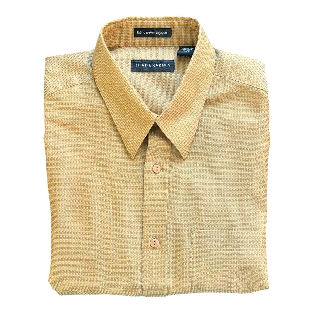 Jhane Barnes Men's Goldenrod Woven Geometric Design Long Sleeve Collar Shirt L